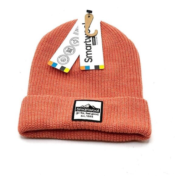 NWT Smartwool Kid's Patch Double Layer Wool Knit Beanie Cap Wild Salmon L/XL - Picture 1 of 7
